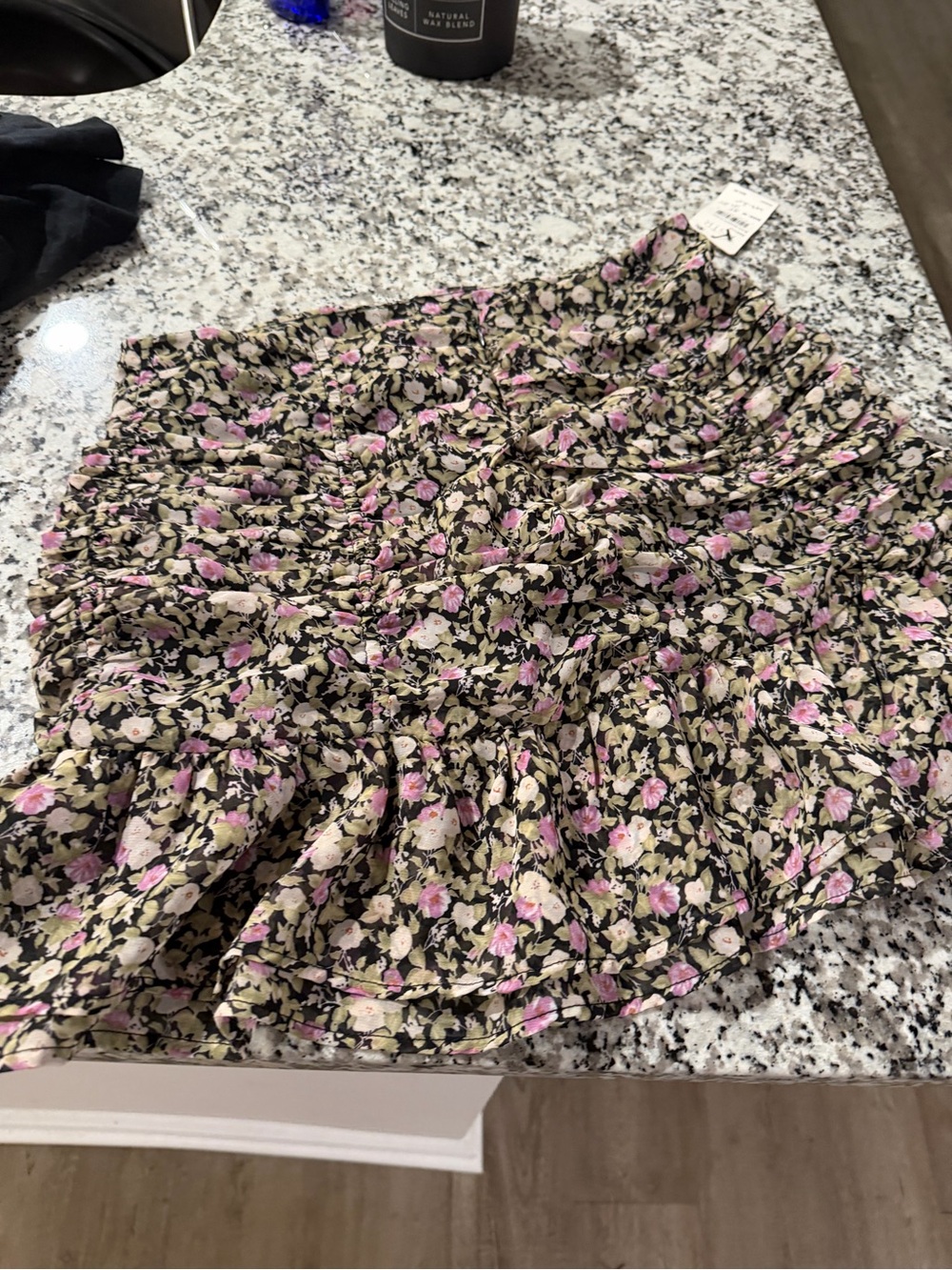 Astr Floral Smocked Mini Skirt - Black with Pink & Cream Flowers
